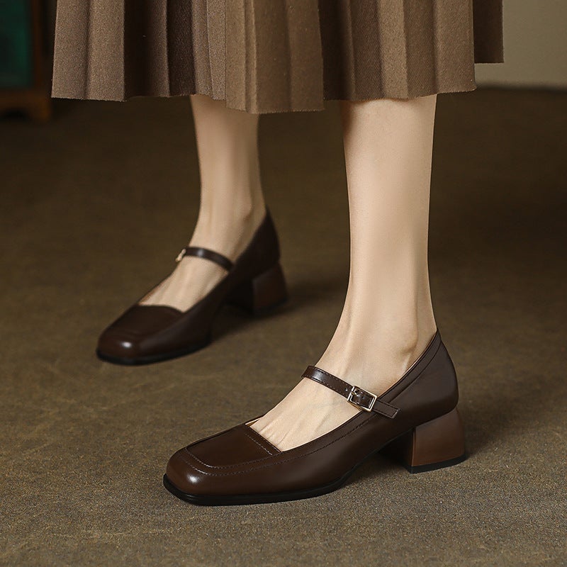 2024 Spring Supply Fashion Heel Women'S Shoes 32-43 Car Stitching Buckle Joker Shallow Mouth Shoes - Image 4