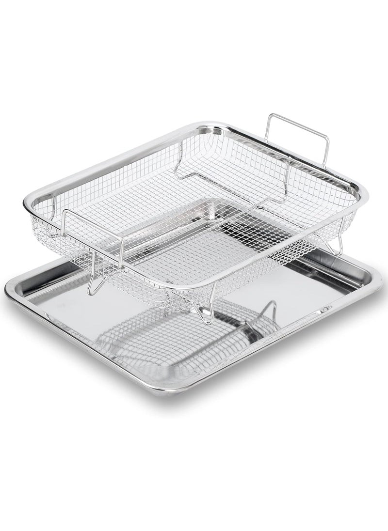 SAMUSAGYA samusagya Air Fry Basket with Tray Stainless Steel Fryer Oven Accessories Baking Crispy Chicken Pan Non Stick Grill Rectangle French Fries  - Image 1