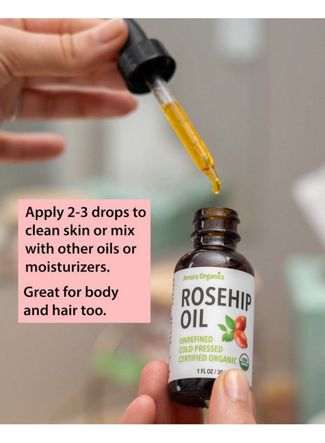 Amara زيت ثمر الورد للوجه زيت عطري غير مكرر ومعصور على البارد من البذور مغذي للبشرة والشعر معتمد من وزارة الزراعة الأمريكية عضويًا ونقي بنسبة 100% 1 أونصة - Image 5