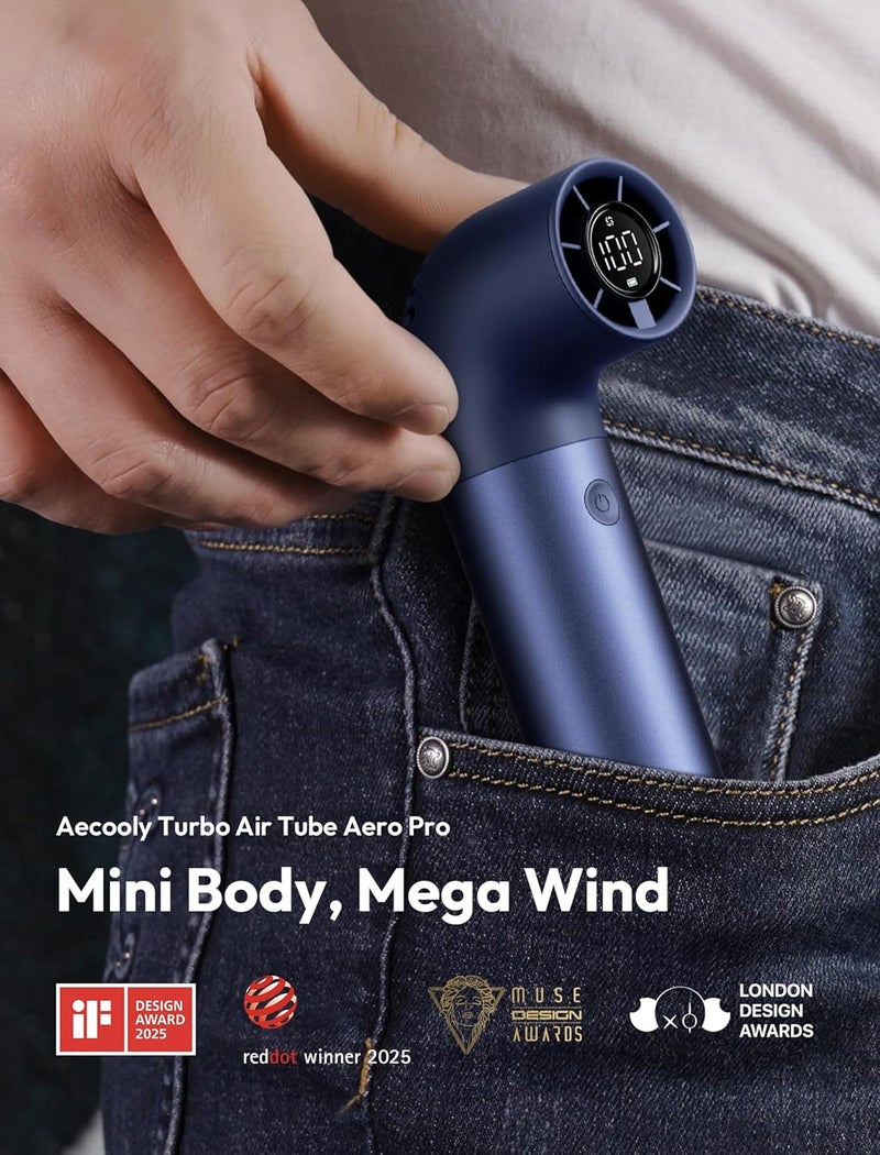 Aecooly Portable Handheld Fan, Powerful Turbo Air Tube Hand Fan, 19000 RPM High Speed Aero Pro, 15H Max Cooling Time, 6 Speeds Aluminum Case Mini Pocket Persaonl Fan for Travel, Gifts for Women - Blue - Image 2