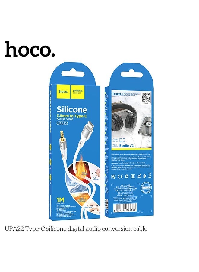 hoco. UPA22 3.5mm Female to Type-C Male Audio Adapter Cable – White | Digital Audio Converter for Type-C Devices Without Headphone Jack | Supports High-Fidelity Audio, DAC Chip, Plug & Play, Compact Design for Music, Calls & In-Car Use  - Image 5