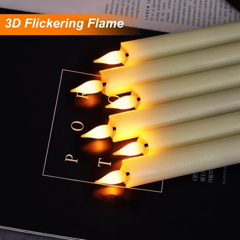 Homemory 6 Pcs Wax Flameless Taper Candles with Remote Timer and Dimmer, LED Candle Sticks with Flickering Light, Ivory Battery Operated Window Candles, 9.6 Inches for Wedding Home Indoor Decoration - Image 2