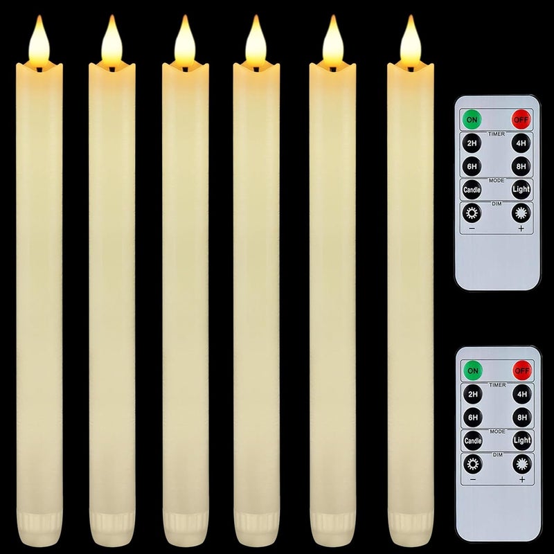 Homemory 6 Pcs Wax Flameless Taper Candles with Remote Timer and Dimmer, LED Candle Sticks with Flickering Light, Ivory Battery Operated Window Candles, 9.6 Inches for Wedding Home Indoor Decoration - Image 1