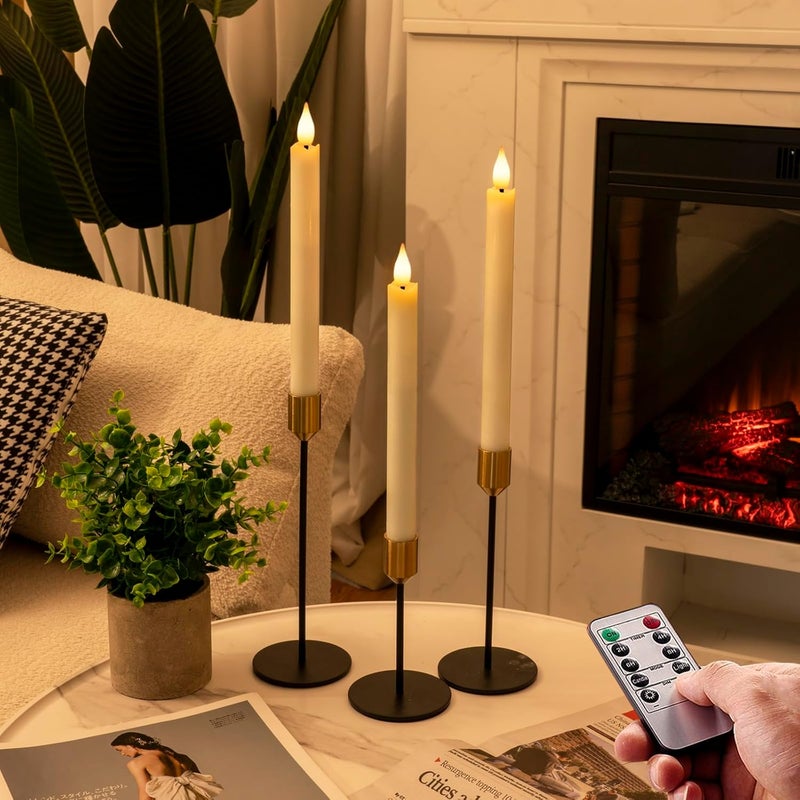 Homemory 6 Pcs Wax Flameless Taper Candles with Remote Timer and Dimmer, LED Candle Sticks with Flickering Light, Ivory Battery Operated Window Candles, 9.6 Inches for Wedding Home Indoor Decoration - Image 3