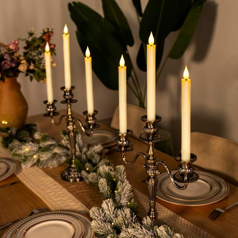 Homemory 6 Pcs Wax Flameless Taper Candles with Remote Timer and Dimmer, LED Candle Sticks with Flickering Light, Ivory Battery Operated Window Candles, 9.6 Inches for Wedding Home Indoor Decoration - Image 4