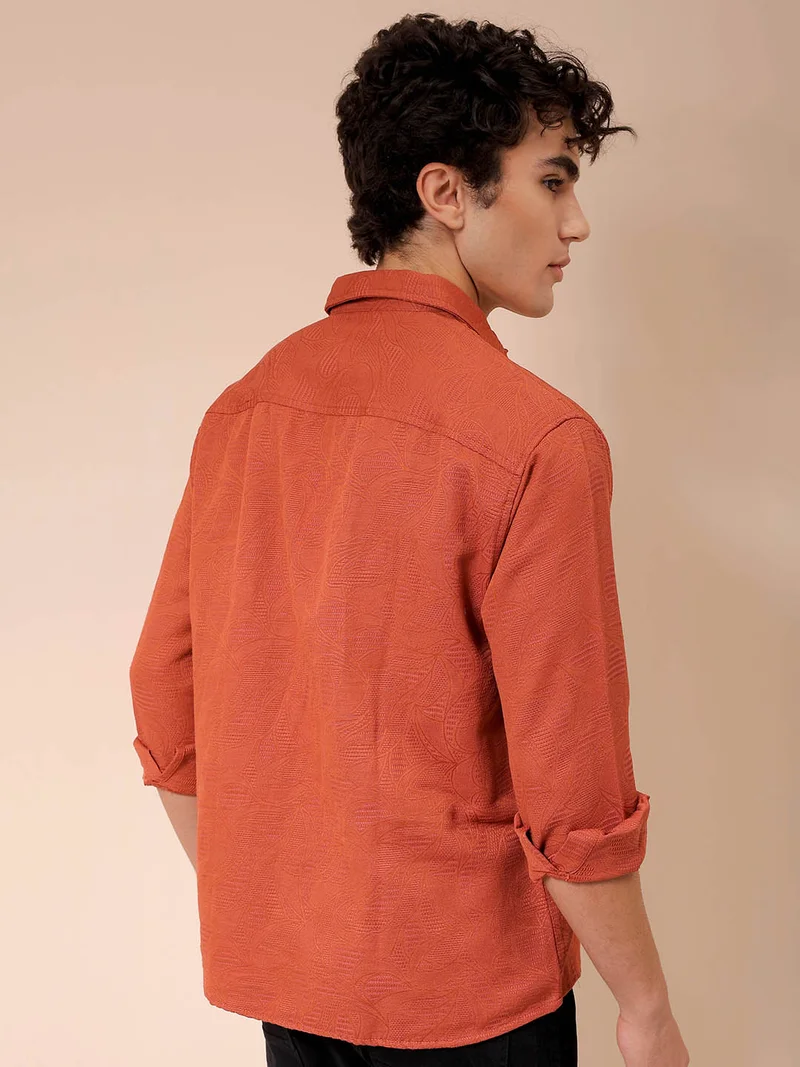 ذا انديان كراج كو Men Relaxed Fit Solid Full Sleeves Cutaway Collar Resort Wear Shirt