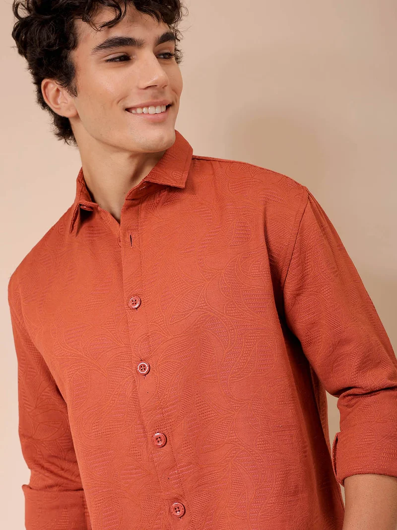 ذا انديان كراج كو Men Relaxed Fit Solid Full Sleeves Cutaway Collar Resort Wear Shirt