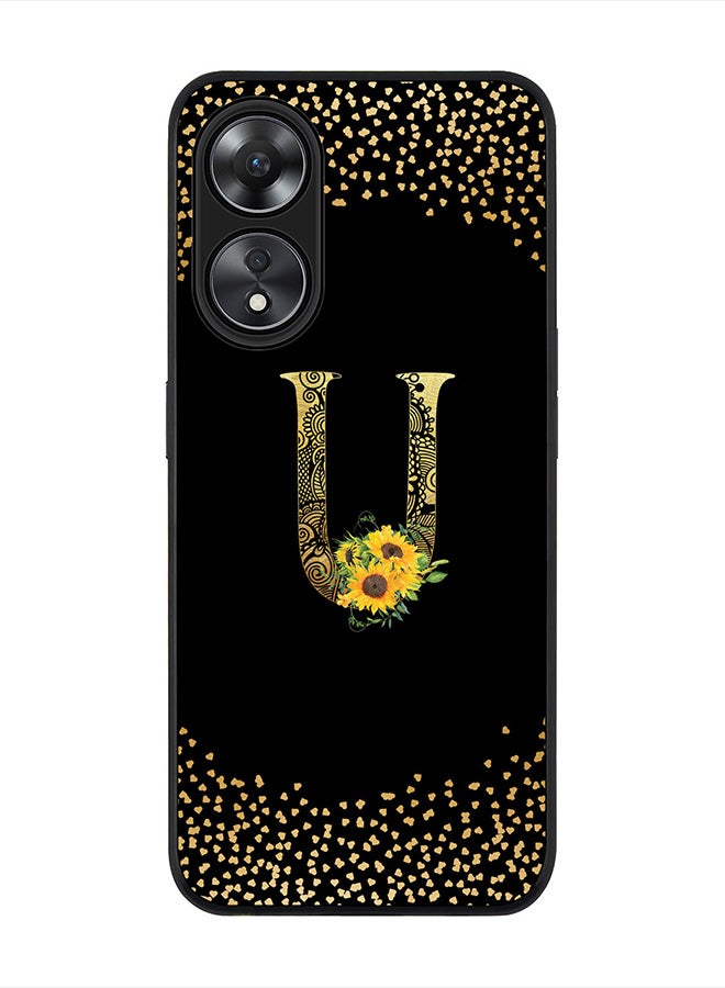 Stylizedd Cover for Oppo A78 5G /Oppo A58 5G Case , Rugged Black Slim fit Phone Cases Custom Monogram Initial Letter Mandala Floral Pattern Alphabet-U (Black) - Image 1