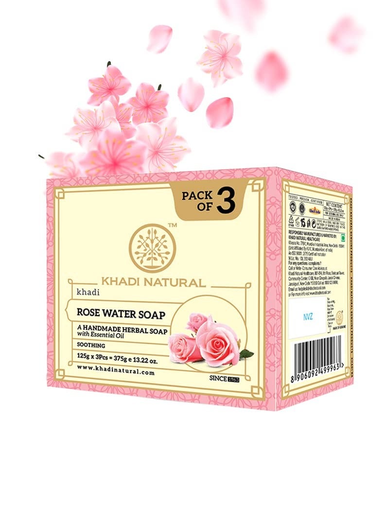 كادي نيتشورال صابون خادي بماء الورد الطبيعي (عبوة من 3 قطع) (3 × 125 جم) 375 جم - Image 1