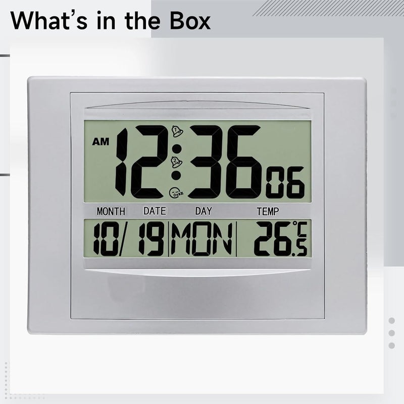 Display Clear, Silver, Abs Material, Multiple Functionalities, Digital Wall Clock Silent Modern Outdoor Clock, Living Rooms and Bedrooms Ideal - Image 2