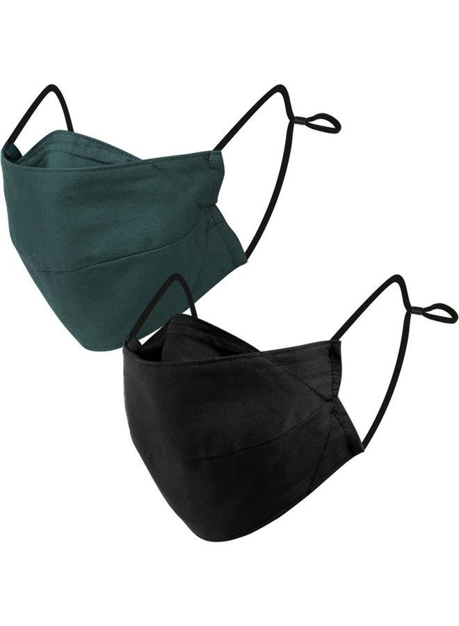 BASE CAMP Reusable Cloth Dust Face Masks 100% Cotton Washable Adjustable Breathable Fabric Mask with Filter Pocket (1Black+1Green-L) - Image 1