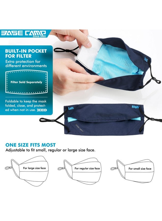 BASE CAMP Reusable Cloth Dust Face Masks 100% Cotton Washable Adjustable Breathable Fabric Mask with Filter Pocket (1Black+1Green-L) - Image 5