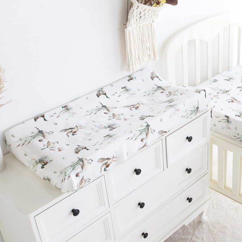 LifeTree Muslin Changing Pad Cover for Baby Girls Boys 70 Viscose from Bamboo and 30 Cotton 16x32 Diaper Change Table Pad Covers Soft Changing Pad Sheets MallardDuck Pattern - Image 2