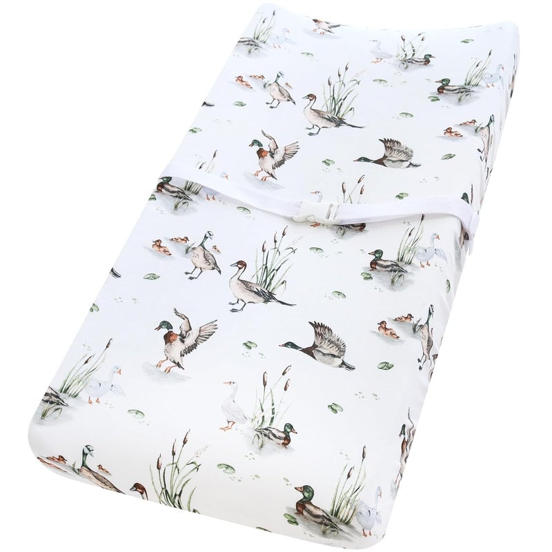 LifeTree Muslin Changing Pad Cover for Baby Girls Boys 70 Viscose from Bamboo and 30 Cotton 16x32 Diaper Change Table Pad Covers Soft Changing Pad Sheets MallardDuck Pattern - Image 1