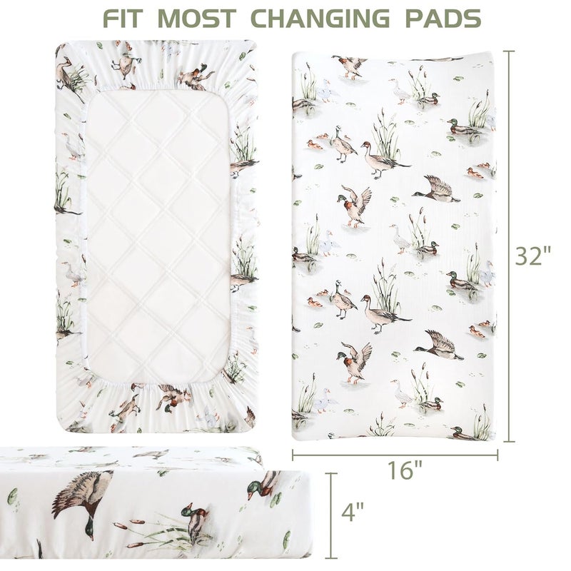 LifeTree Muslin Changing Pad Cover for Baby Girls Boys 70 Viscose from Bamboo and 30 Cotton 16x32 Diaper Change Table Pad Covers Soft Changing Pad Sheets MallardDuck Pattern - Image 3