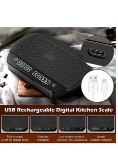 Bincoo Digital Coffee Scale with Timer LED Hidden Screen USB Rechargeable Digital Kitchen Scales 3kg/0.1g High Precision Food Scale Electronic Cooking Scale for Coffee Home Office Kitchen Baking  - Image 3