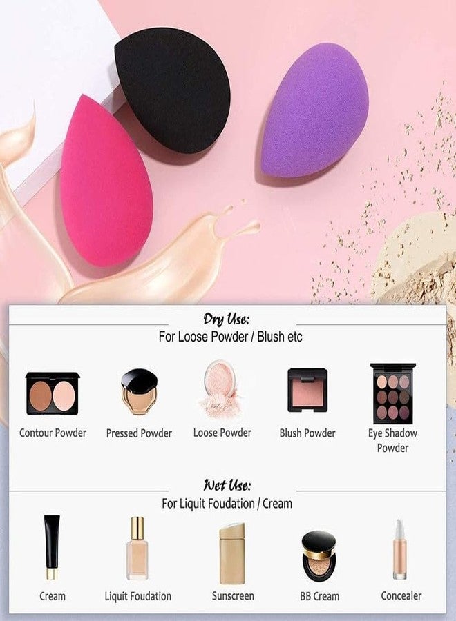 كرونيكس إسفنجة مكياج من كرونكس للنساء والفتيات لدمج مكياج الوجه - اللون: وردي، بنفسجي وأسود (عبوة من 3 قطع) - Image 3