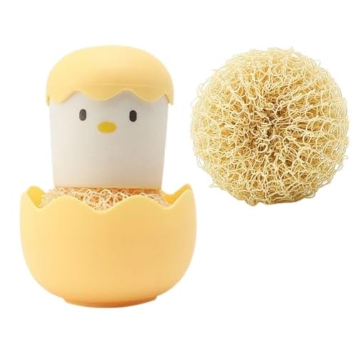 Ramkuwar with device of R Ramkuwar Eggshell Cleaning Brush Cute Cartoon Kitchen Scrubber with Detachable Handle Fiber Ball Multipurpose Dish, Pot Cleaning Tool (Yellow) - Image 1