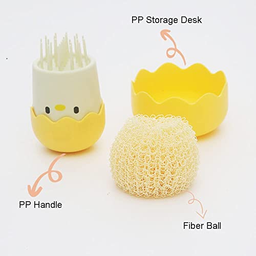 Ramkuwar with device of R Ramkuwar Eggshell Cleaning Brush Cute Cartoon Kitchen Scrubber with Detachable Handle Fiber Ball Multipurpose Dish, Pot Cleaning Tool (Yellow) - Image 4