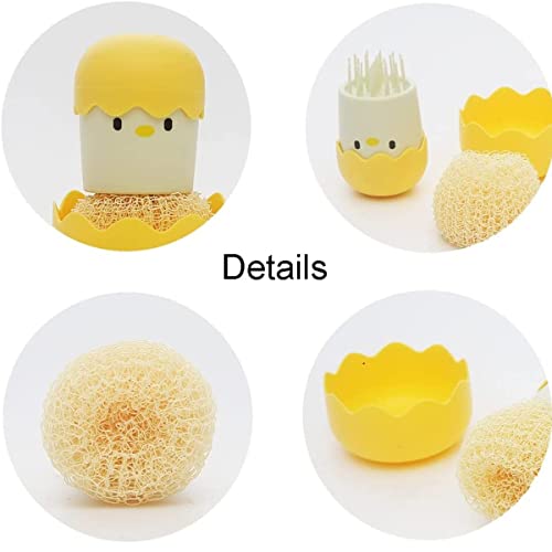 Ramkuwar with device of R Ramkuwar Eggshell Cleaning Brush Cute Cartoon Kitchen Scrubber with Detachable Handle Fiber Ball Multipurpose Dish, Pot Cleaning Tool (Yellow) - Image 3