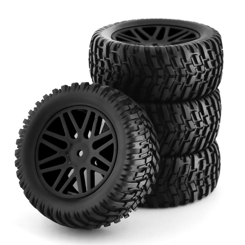 Chanmoo 110 RC Off Road Tires And Wheels 12mm Hex Rubber Short Course Truck Tyres With Foam Insert For 110 Scale Buggy Car ARRMA Traxxas Wltoys 144001 Losi HSP 94107 94170 94155 94177 4PCS Black - Image 3