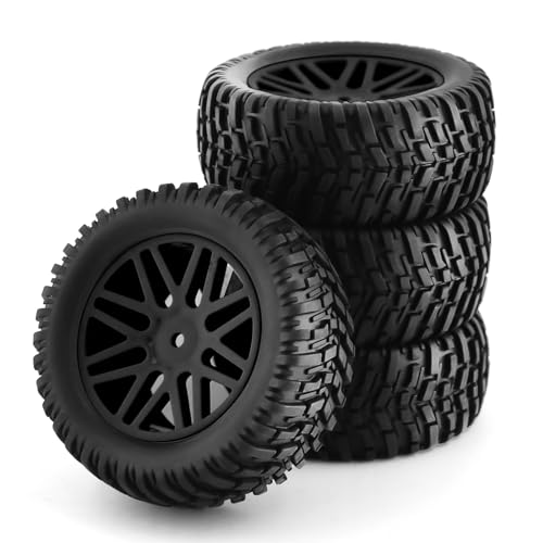 Chanmoo 110 RC Off Road Tires And Wheels 12mm Hex Rubber Short Course Truck Tyres With Foam Insert For 110 Scale Buggy Car ARRMA Traxxas Wltoys 144001 Losi HSP 94107 94170 94155 94177 4PCS Black - Image 1
