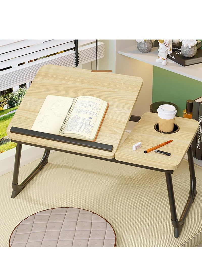 Generic Laptop Desk for Bed, Adjustable Laptop Stand with 5 Adjustable Angles, Portable Lap Tray Table with Cup Holder, Laptop Bed Desk Tray for Eating Working Writing Reading (Yellow) - Image 1