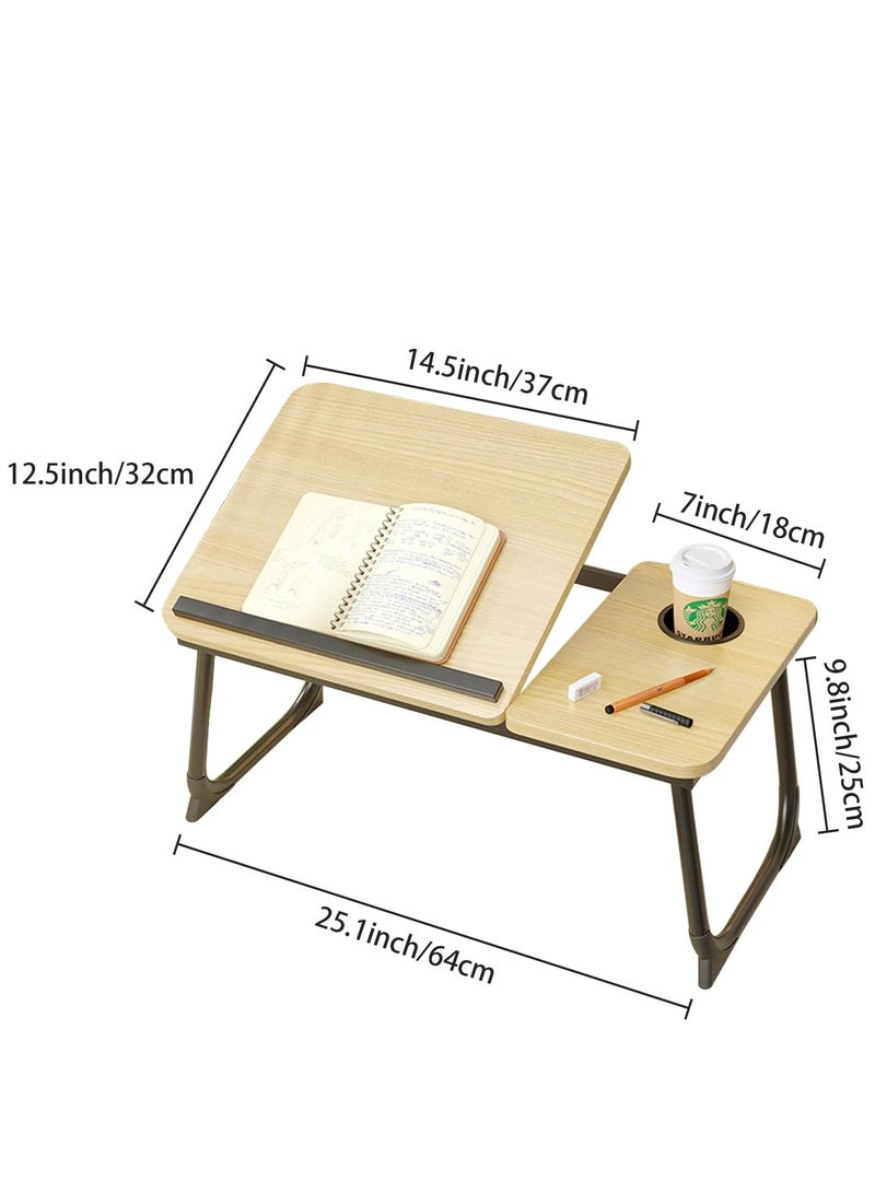 Generic Laptop Desk for Bed, Adjustable Laptop Stand with 5 Adjustable Angles, Portable Lap Tray Table with Cup Holder, Laptop Bed Desk Tray for Eating Working Writing Reading (Yellow) - Image 2