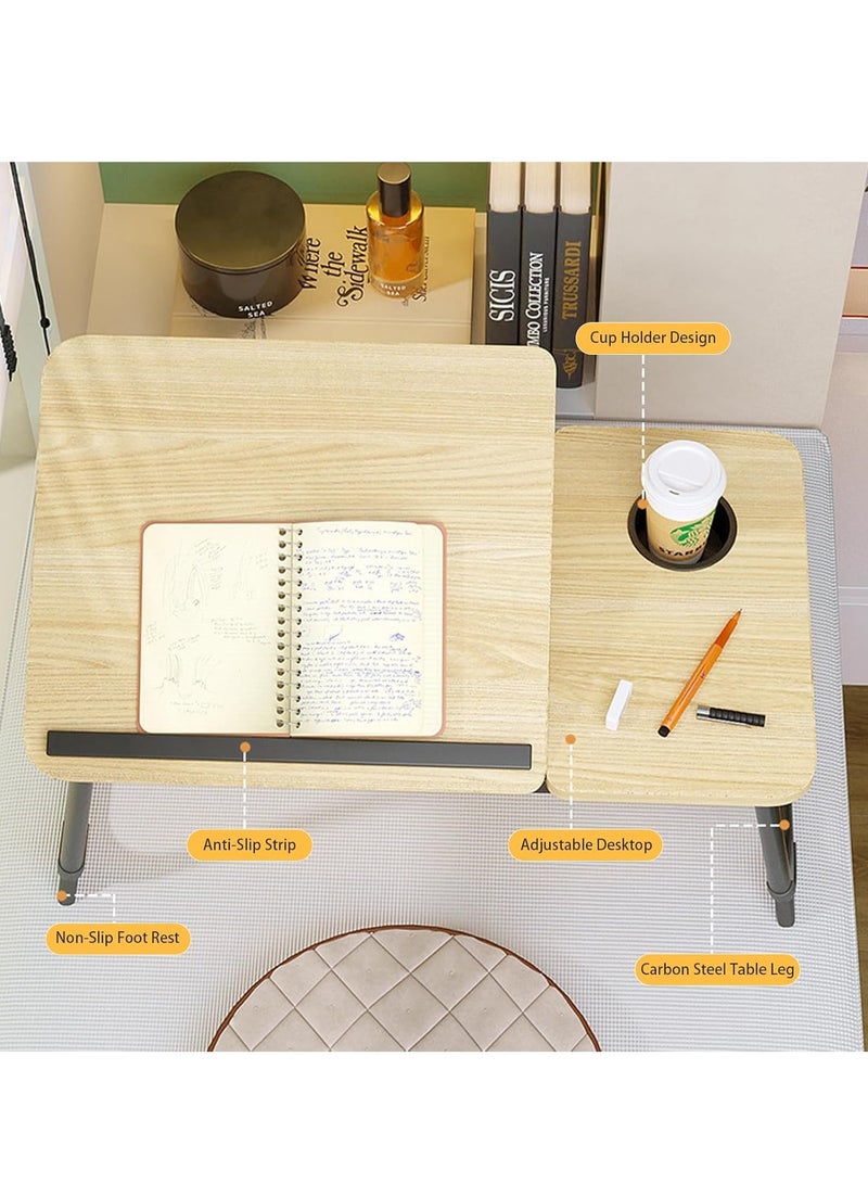 Generic Laptop Desk for Bed, Adjustable Laptop Stand with 5 Adjustable Angles, Portable Lap Tray Table with Cup Holder, Laptop Bed Desk Tray for Eating Working Writing Reading (Yellow) - Image 4