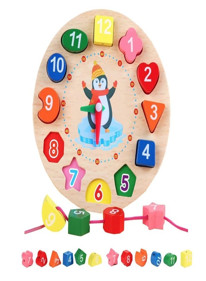 Little Mind Wooden Learning Clock with Bead Lace, Educational Digital Analog Numbers, Shape & Color Learning Montessori Toy for Kids (Pack of 1, Multicolor) - Image 1