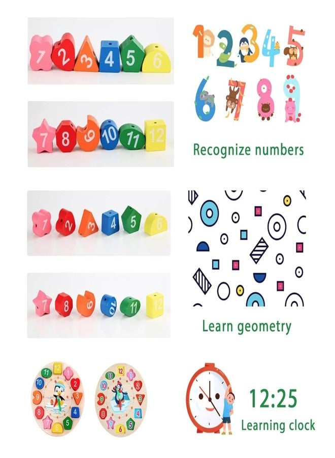 Little Mind Wooden Learning Clock with Bead Lace, Educational Digital Analog Numbers, Shape & Color Learning Montessori Toy for Kids (Pack of 1, Multicolor) - Image 5