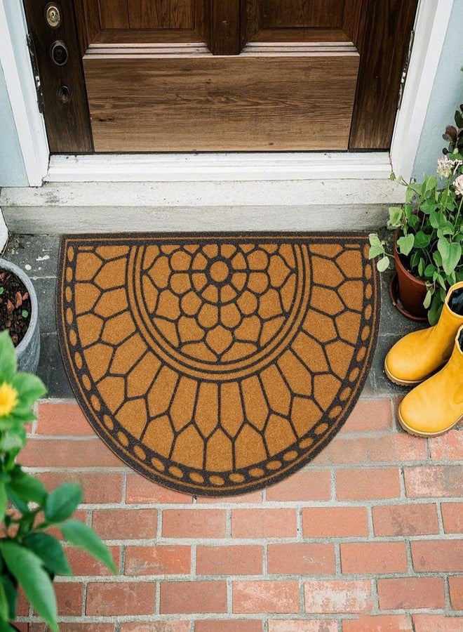 TYUU Half Circle Door Mat Outdoor, Front Door Rug Indoor Outside Entrance, Dirt Trapper Coir Doormat with Non Slip Backing, Half Round Rug for Entryway, 17x30, Brown - Image 1