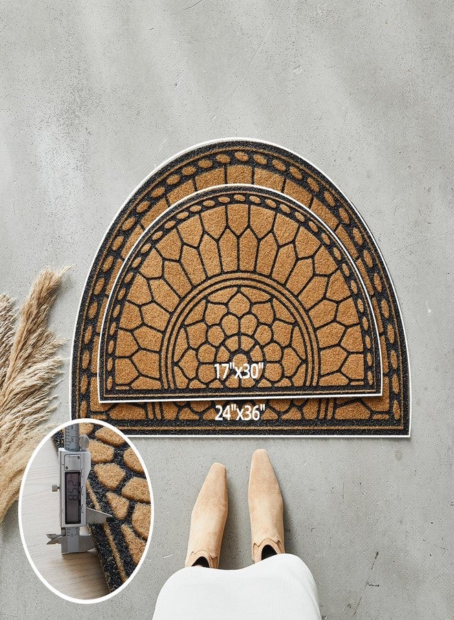 TYUU Half Circle Door Mat Outdoor, Front Door Rug Indoor Outside Entrance, Dirt Trapper Coir Doormat with Non Slip Backing, Half Round Rug for Entryway, 17x30, Brown - Image 2
