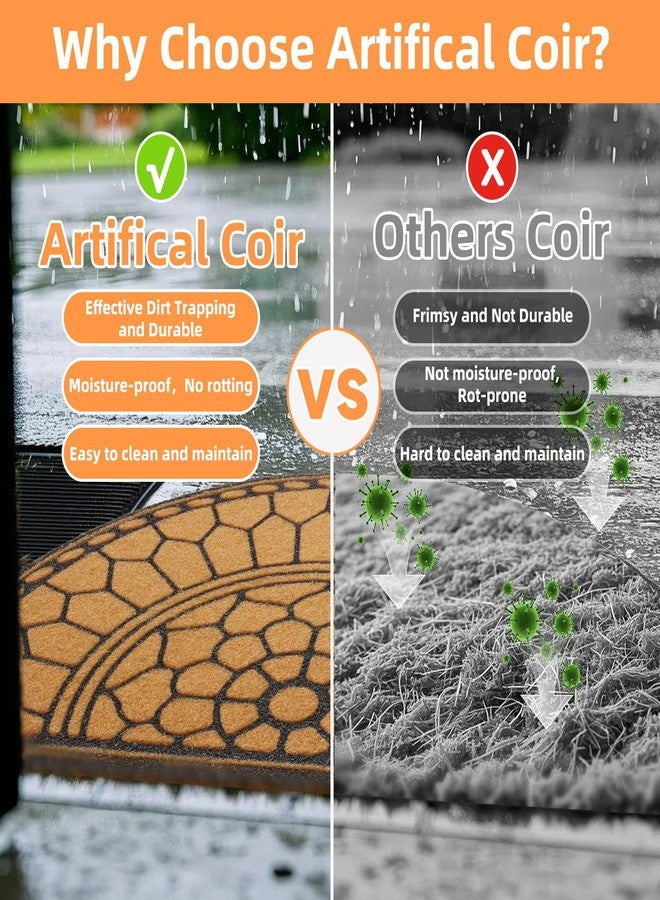 TYUU Half Circle Door Mat Outdoor, Front Door Rug Indoor Outside Entrance, Dirt Trapper Coir Doormat with Non Slip Backing, Half Round Rug for Entryway, 17x30, Brown - Image 4