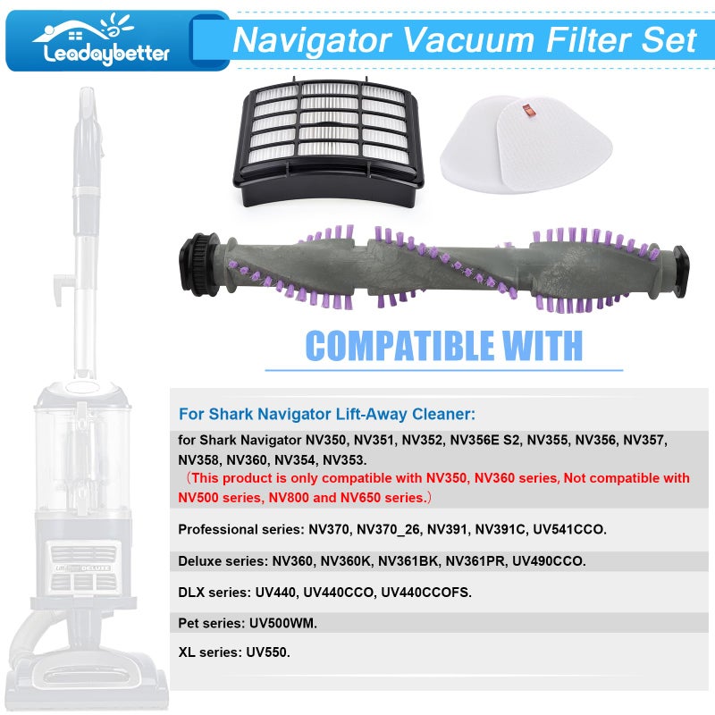 Leadaybetter Brush Roll Filter Replacement for Shark Navigator Lift Away NV350 NV351 NV352 NV356E S2 NV360 NV355 NV356 NV357 NV358 Vacuum Cleaner, with Belt and Wheels - Image 2