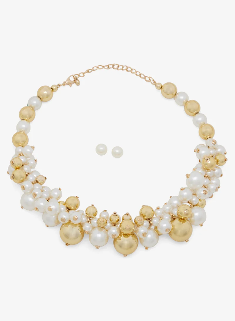 ELLA Pearl & Gold Embellished Statement Necklace