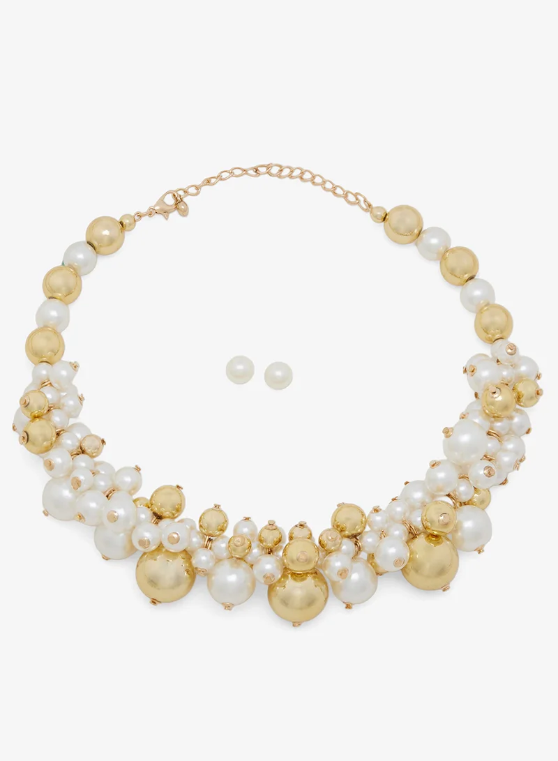 ELLA Pearl & Gold Embellished Statement Necklace