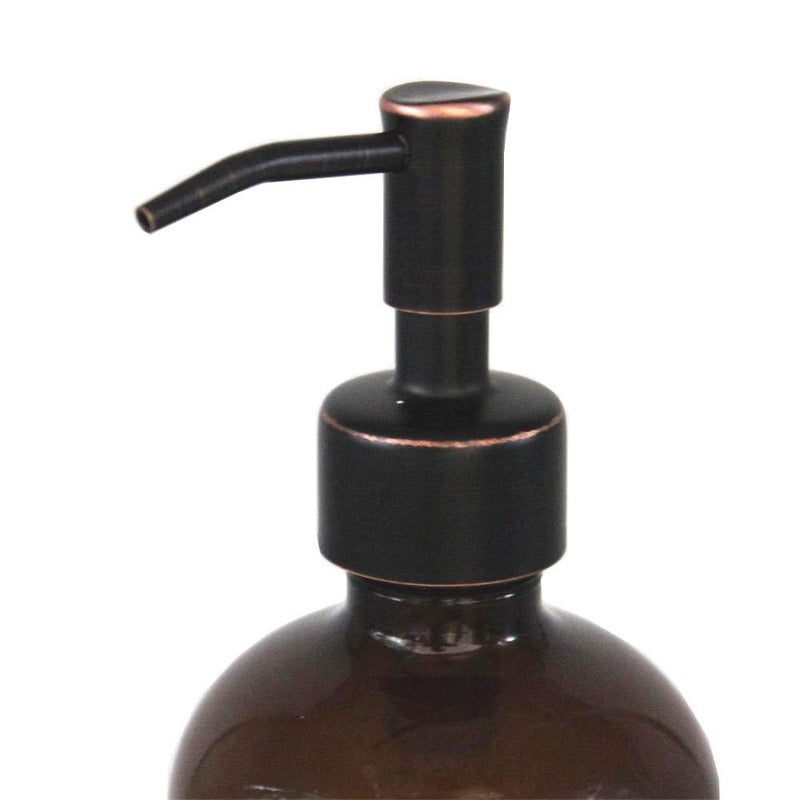 CHBJDAN 2 عبوة من موزع الصابون الزجاجي السميك من العنبر مع مضخة من الفولاذ المقاوم للصدأ البرونزية المطلية بالزيت، 16 أونصة موزع زجاجات مستديرة من بوسطن مع مضخة مقاومة للصدأ لصابون غسول الزيت العطري - Image 2