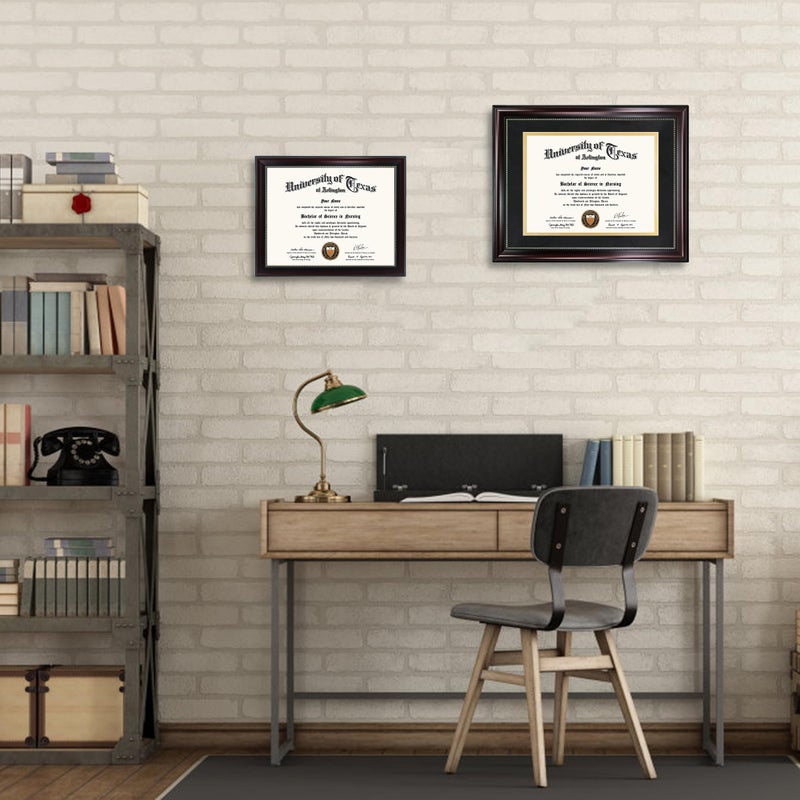 GraduationMall 8.5x11 Diploma Frame with Black over Gold Mat or Display 11x14 Document without Mat, UV Protection Acrylic, Mahogany with Gold Beads - Image 3