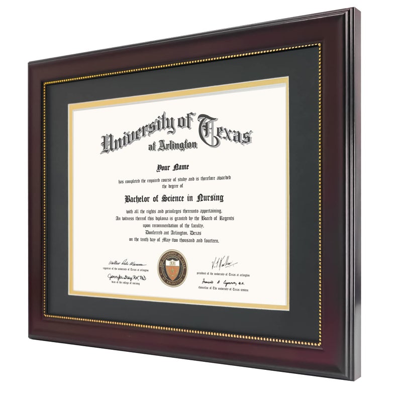 GraduationMall 8.5x11 Diploma Frame with Black over Gold Mat or Display 11x14 Document without Mat, UV Protection Acrylic, Mahogany with Gold Beads - Image 4