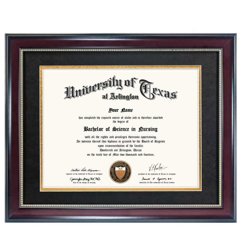GraduationMall 8.5x11 Diploma Frame with Black over Gold Mat or Display 11x14 Document without Mat, UV Protection Acrylic, Mahogany with Gold Beads - Image 1