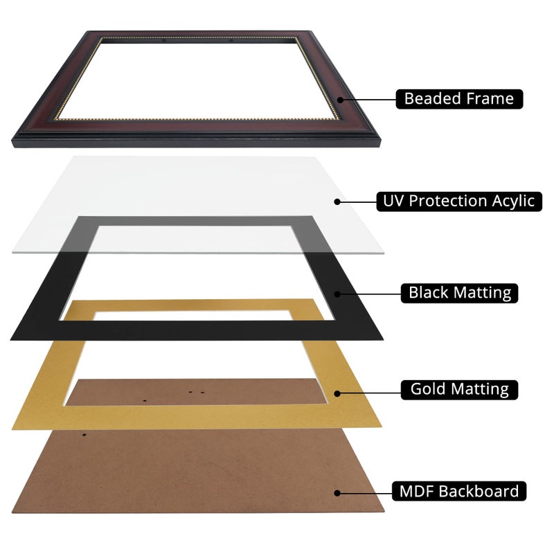 GraduationMall 8.5x11 Diploma Frame with Black over Gold Mat or Display 11x14 Document without Mat, UV Protection Acrylic, Mahogany with Gold Beads - Image 5