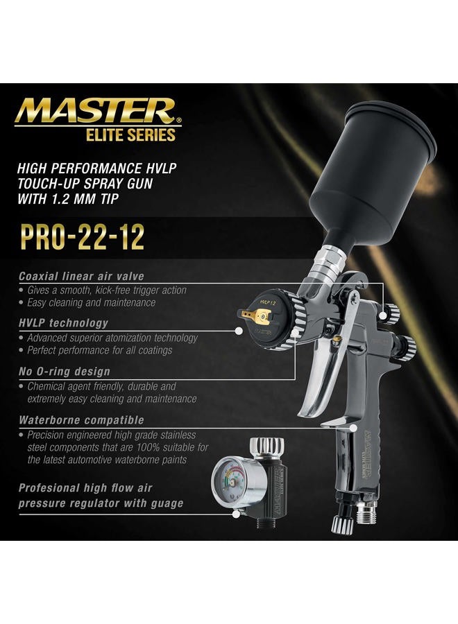 Master Airbrush Elite PRO-22 Series High-Performance HVLP Touch Up Spray Gun with 1.2mm Tip and Air Pressure Regulator Gauge - Detail Paint Sprayer, Spot and Panel Repairs, Door Jambs - Auto Basecoats - Image 2
