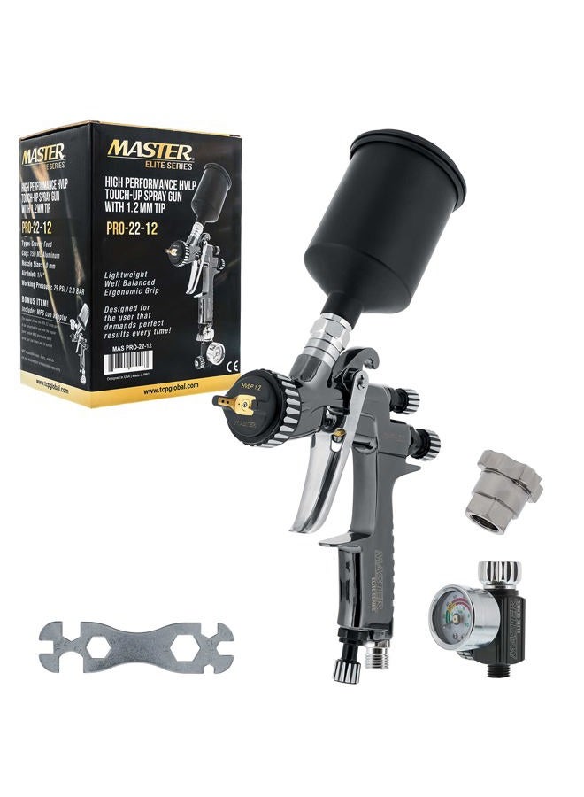 Master Airbrush Elite PRO-22 Series High-Performance HVLP Touch Up Spray Gun with 1.2mm Tip and Air Pressure Regulator Gauge - Detail Paint Sprayer, Spot and Panel Repairs, Door Jambs - Auto Basecoats - Image 1