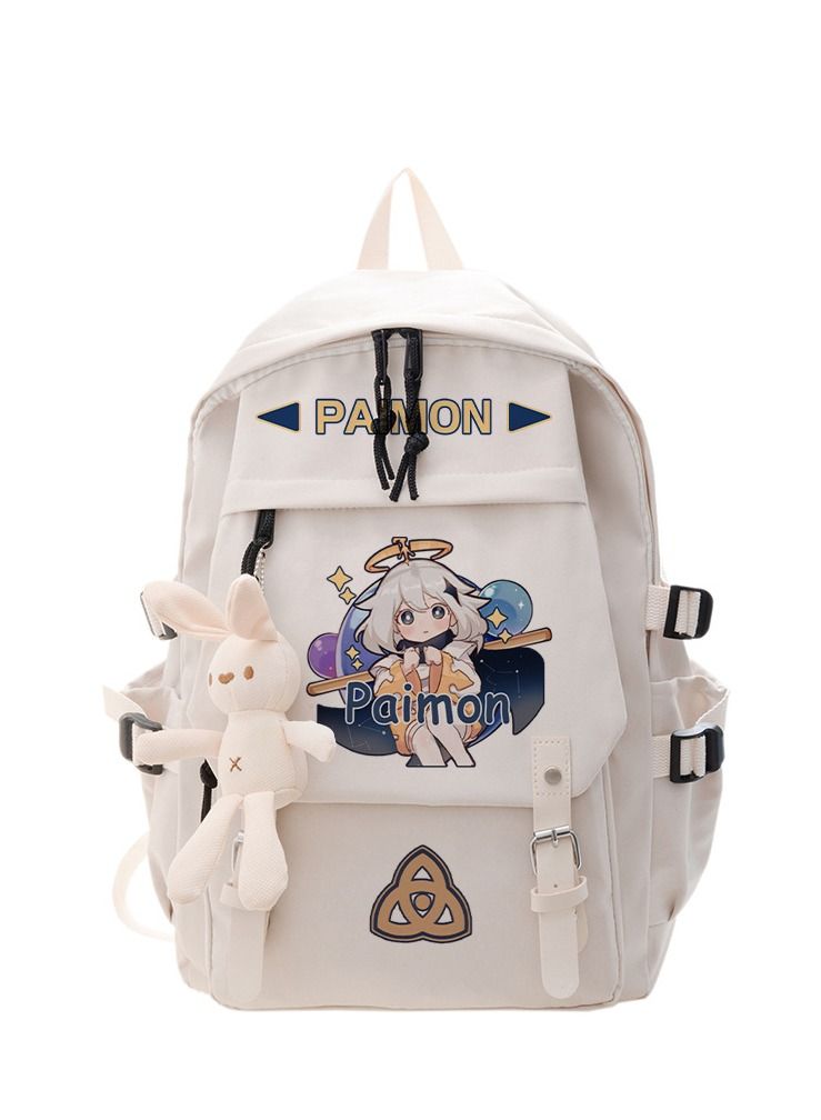 Genshin travel backpack, men's and women's leisure travel backpack, travel backpack with cute rabbit doll, cute leisure school bag - Image 1