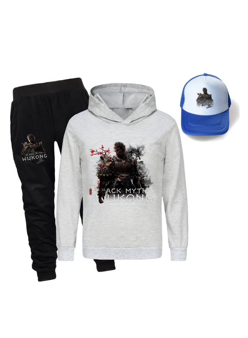 MQD Black Myth Wukong Children's Hoodie Set Sunshade Hat 3-Piece Set 