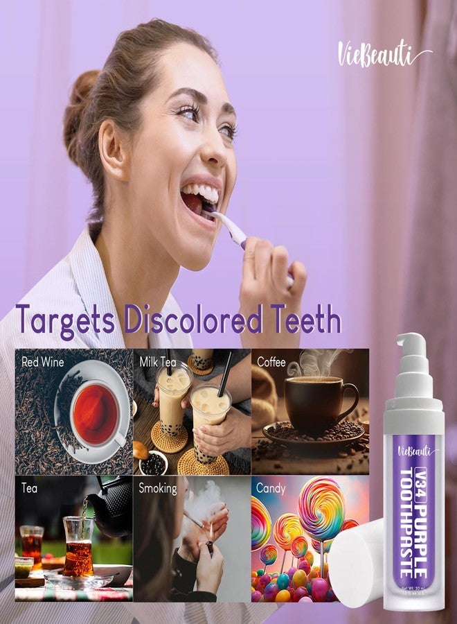 Viebeauti Purple Toothpaste for Teeth Whitening, Purple Colour Corrector, Teeth Whitening Toothpaste, Color Wheel Toothpaste, Dental Color Corrector, Teeth Whitener (1fl oz/30 ml) - Image 3