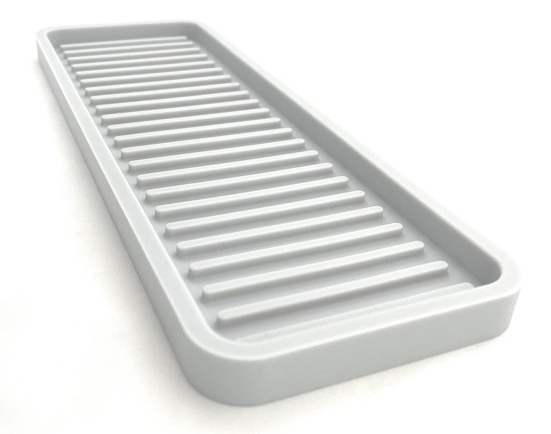 Happitasa Silicone Kitchen Sink Organizer Tray Sponge Holder and Countertop Protector  Bathroom and Kitchen Soap Dish and Dispenser Tray Light Grey 12x4