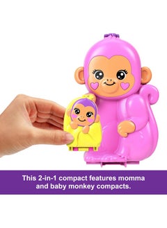 Polly Pocket Dolls & Playset With Pets & 13 Accessories, 2-In-1 Momma Monkey & Baby Wearable Purse & Animal Toy  - Image 2