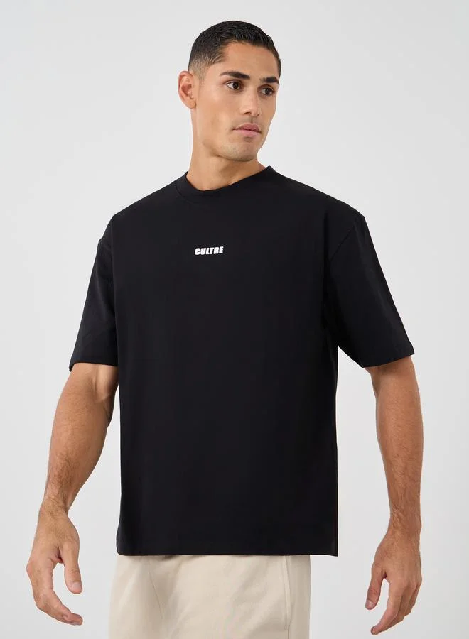 ستايلي Styli Slogan Print Oversized Crew Neck T-Shirt